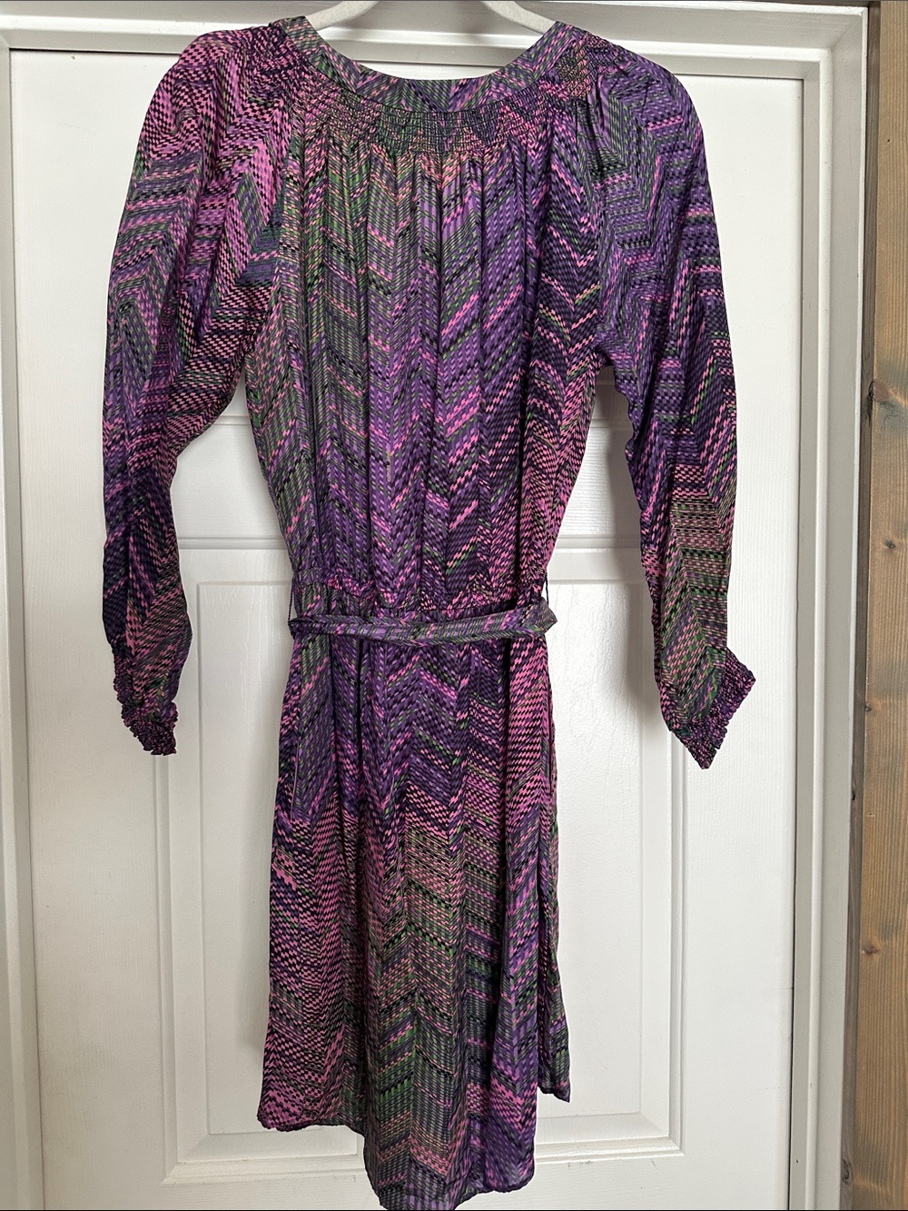 Shoshanna Purple Multi-Print Long Sleeve Tie-Waist Dress - Picture 5 of 6